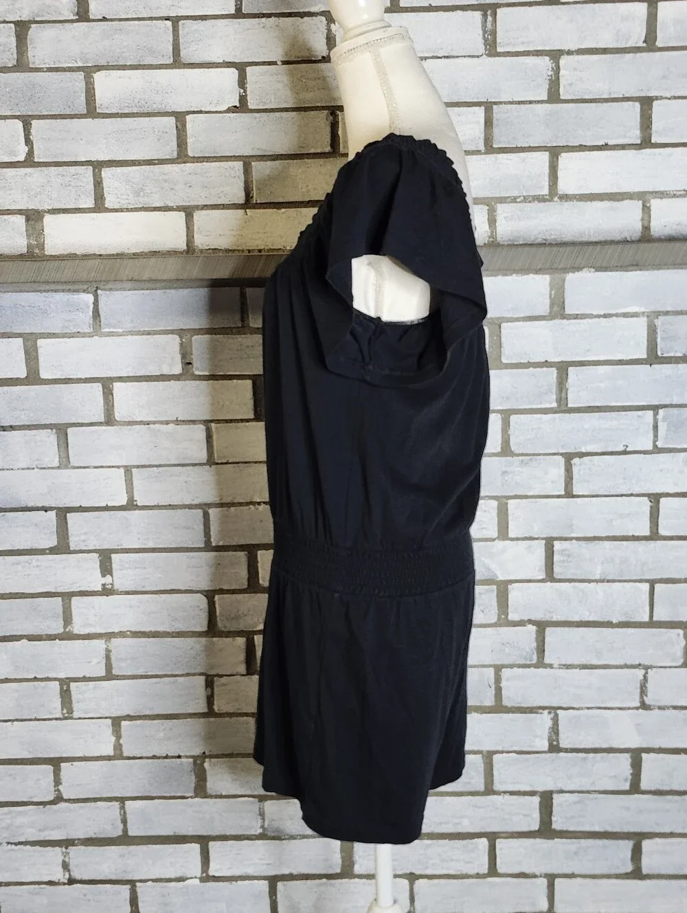 • J Crew Women's Short Off The Shoulder Romper Size XS Black 100% Cotton